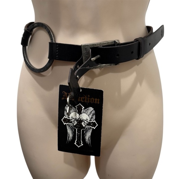 Affliction Unisex Rome Belt Black Leather Two Straps Size Small 36” Grunge Y2K - Picture 3 of 13
